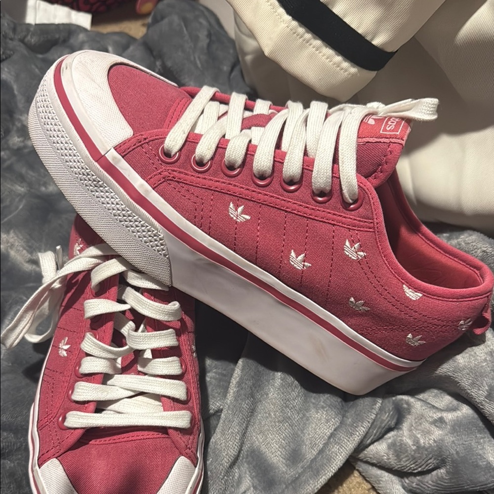 Adidas Pink and White Sneakers Classic Style